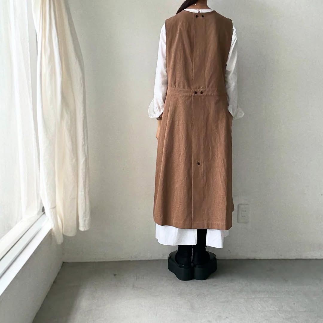 atelier d'antan kobell コットンエプロンドレス カーキ
