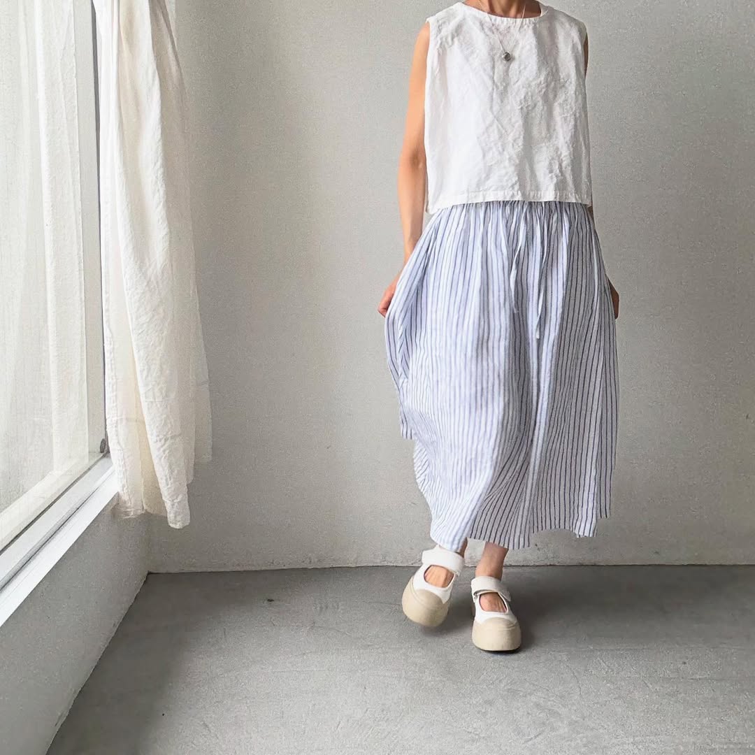atelier naruse ストライプリネンギャザースカート