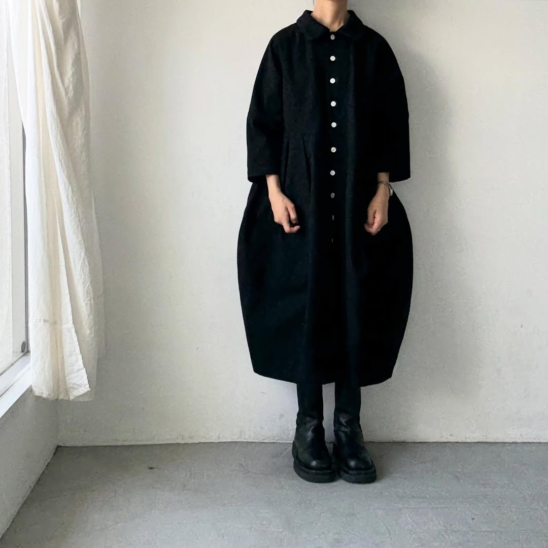 ayanoguchiaya ダブルフロントコートワンピース ブラック