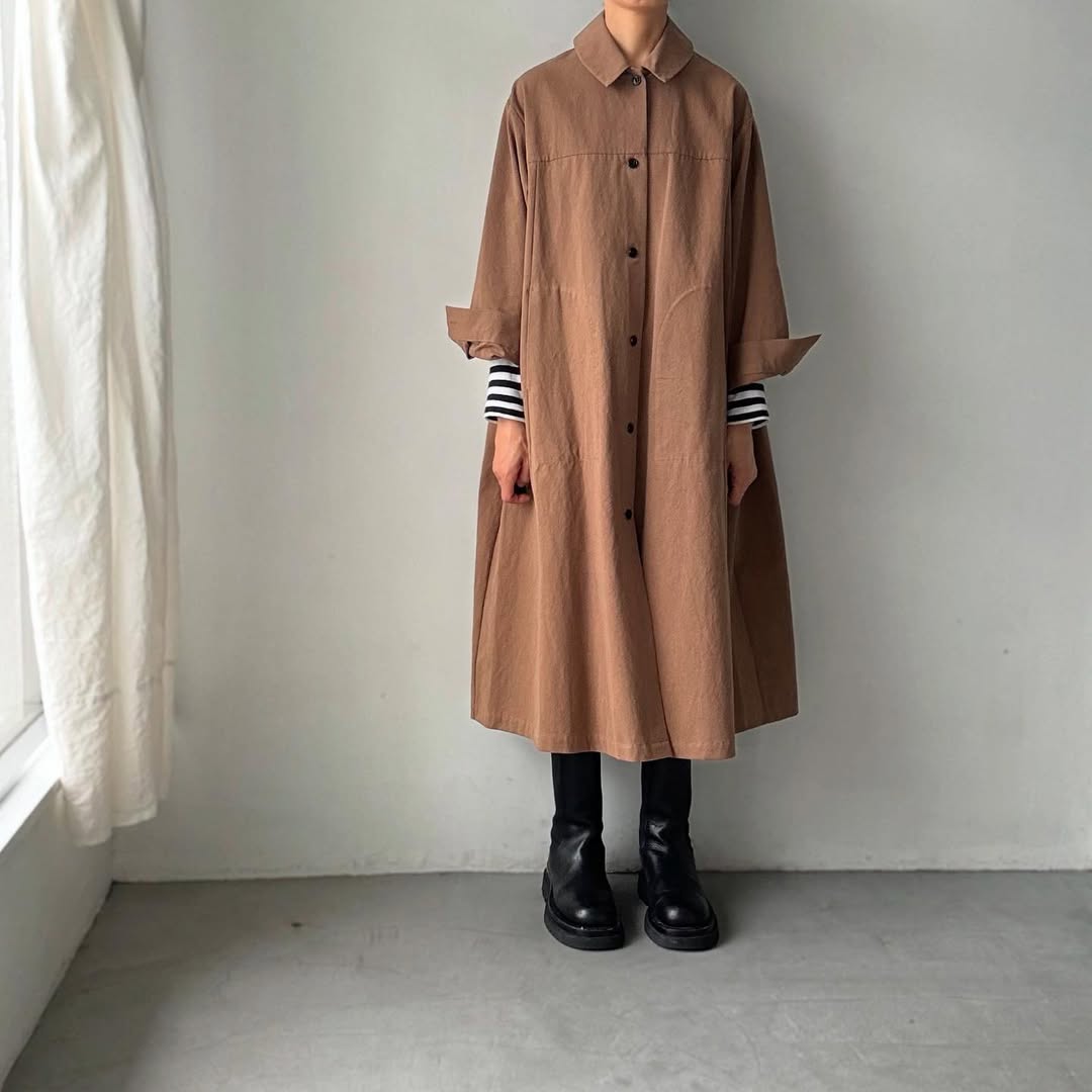 atelier d'antan Girardコットンコートワンピース カーキ