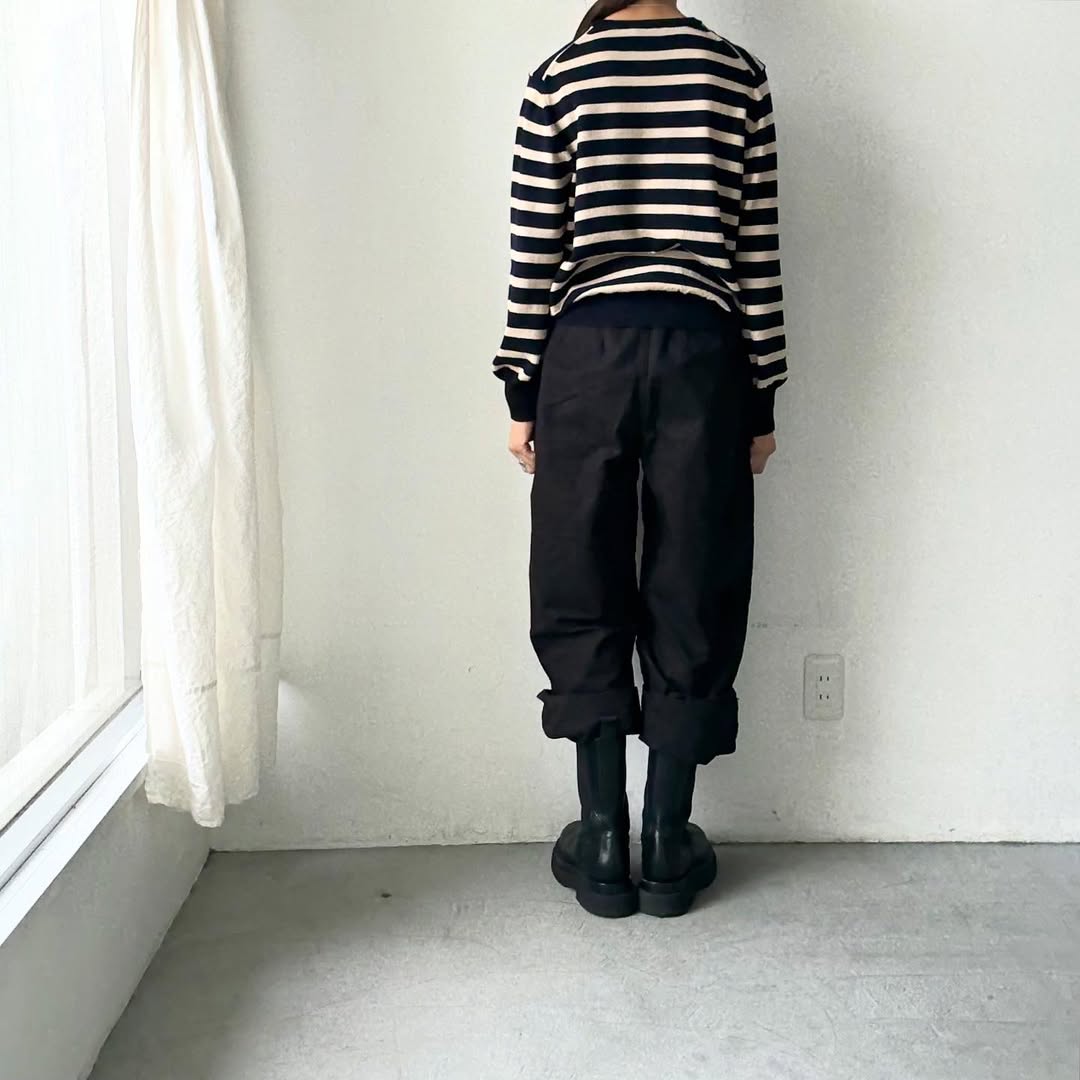 atelier naruse ウールコットンボーダーニット ネイビー×ブラック