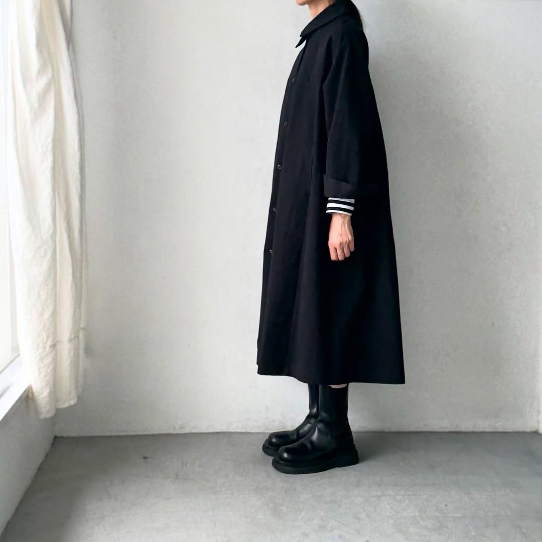 atelier d'antan Girardコットンコートワンピース ブラック