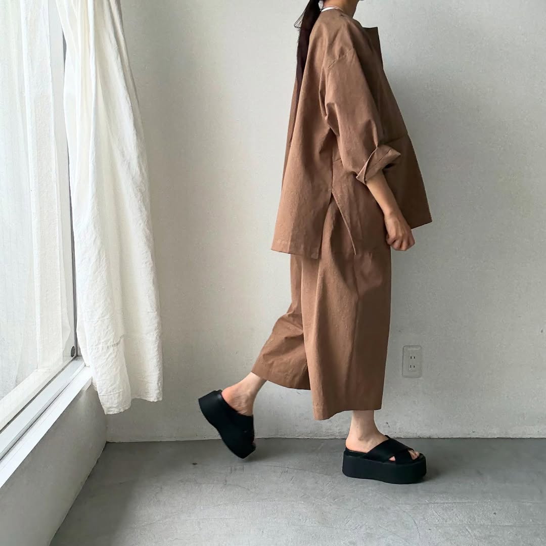 atelier d'antan Perriereコットンワイドパンツ カーキ