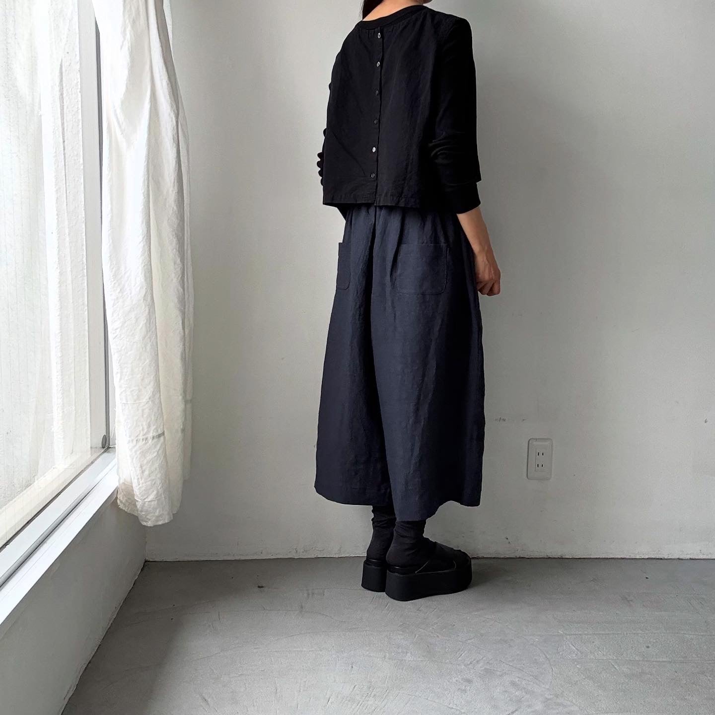 Linenya リネンワイドキュロット ネイビー