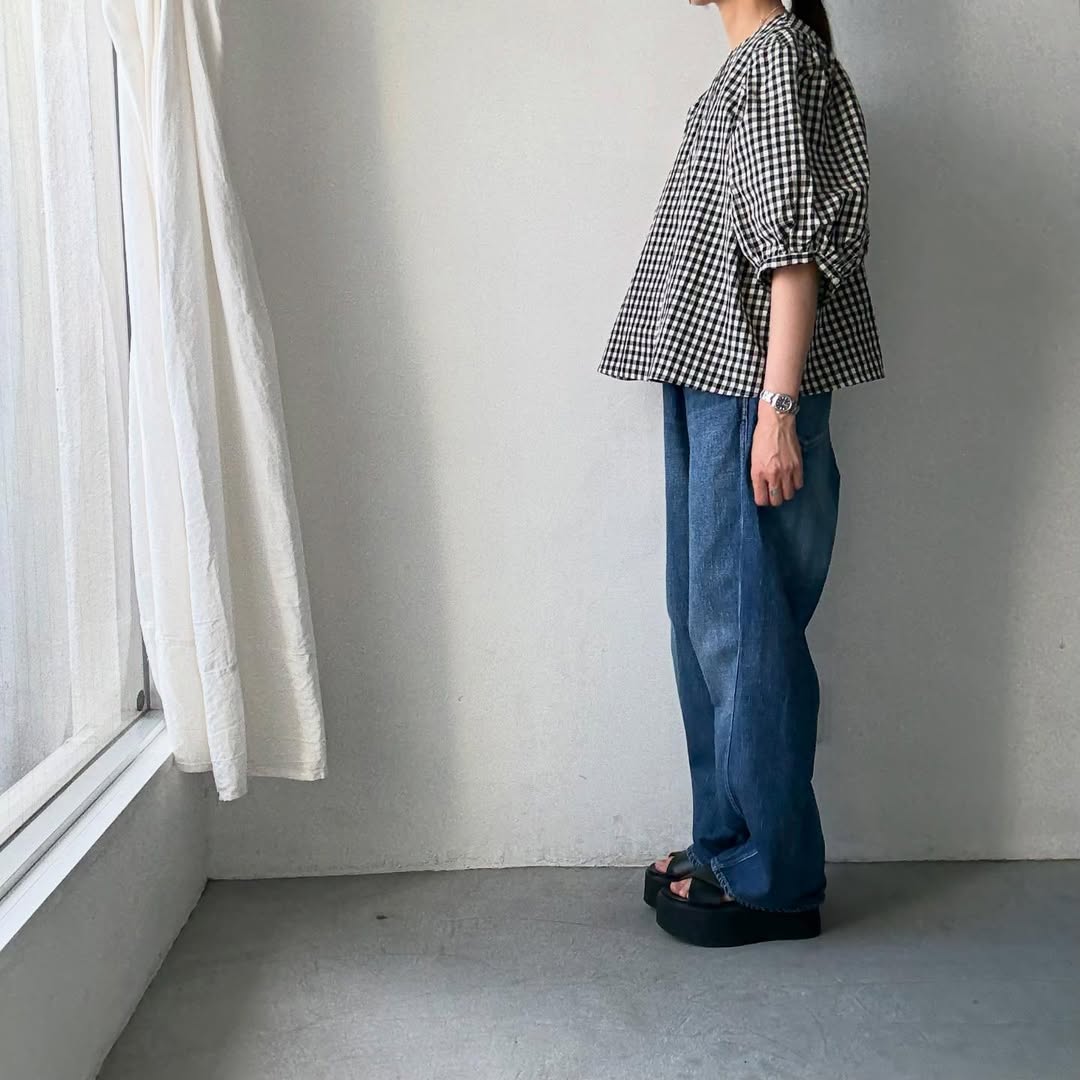 R&D.M.Co ギンガムチェックビッグバルーンスリーブブラウス