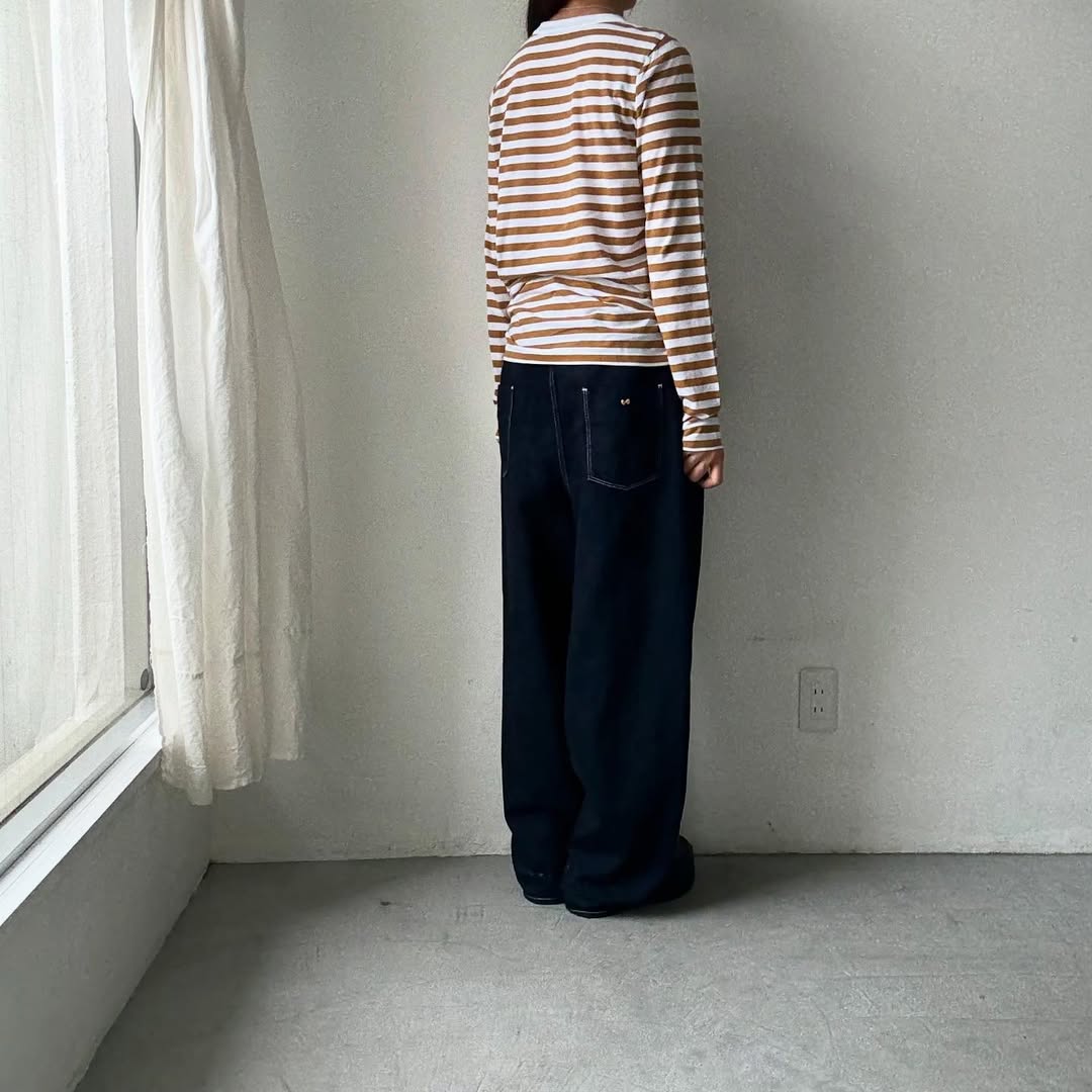 R&D.M.Co ガーゼボーダー長袖Tシャツ カフェオレ Mサイズ