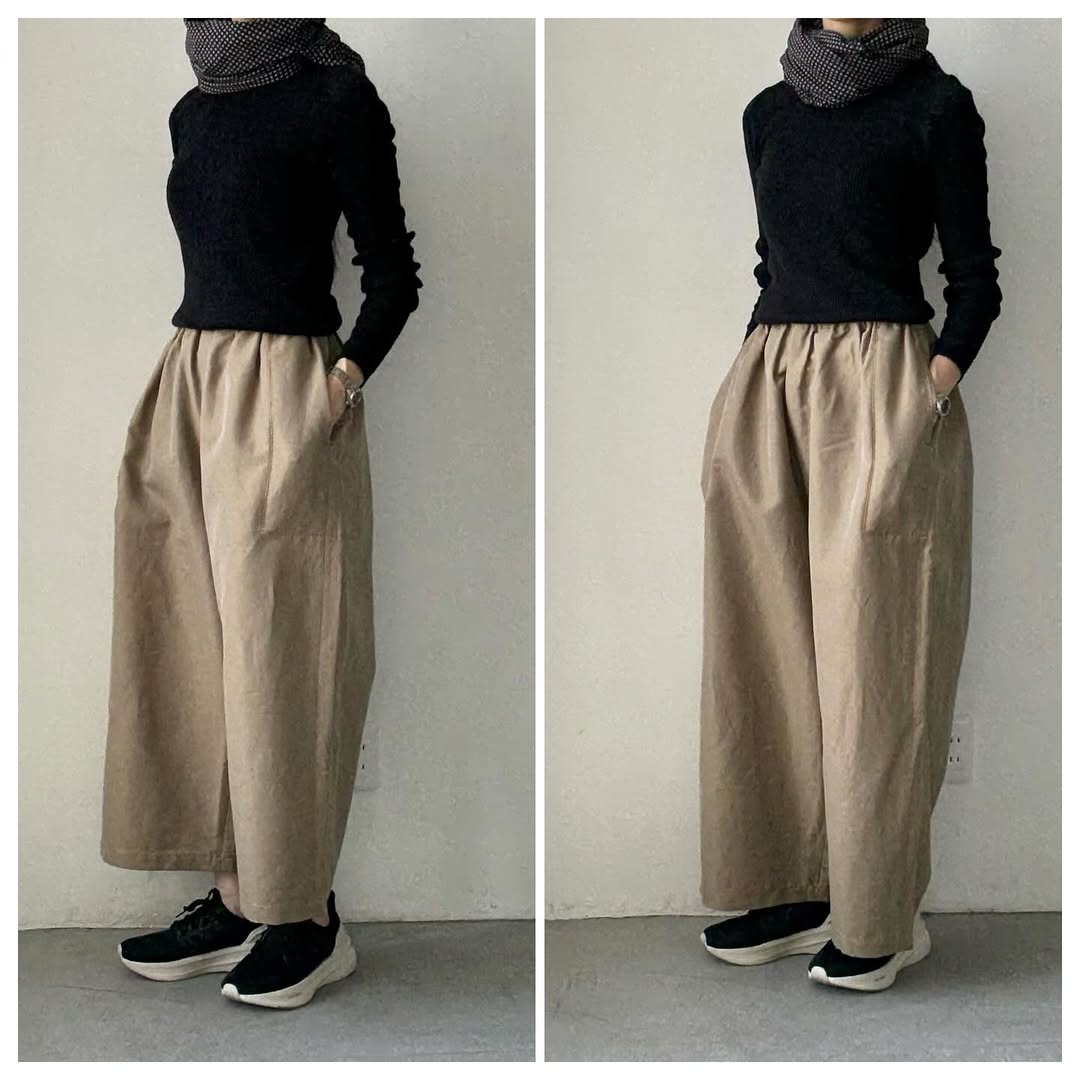 homspun ウールリネンギャザーワイドパンツ ベージュ