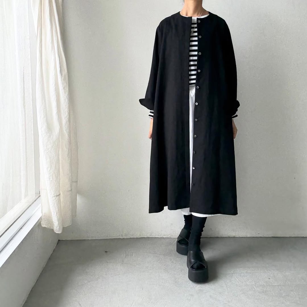 atelier naruse コットンウールシャツワンピース