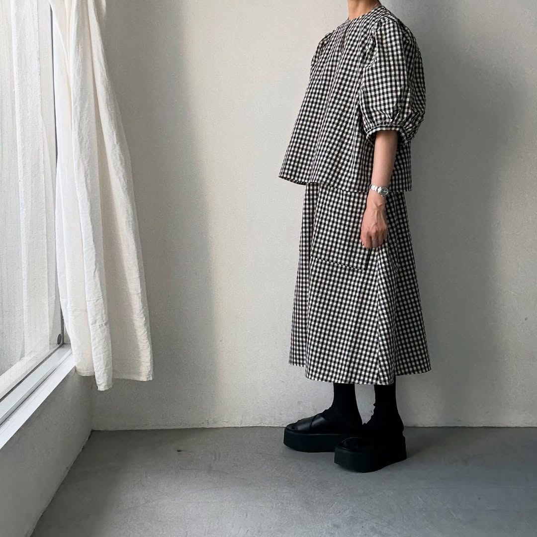 R&D.M.Co ギンガムチェックビッグバルーンスリーブブラウス