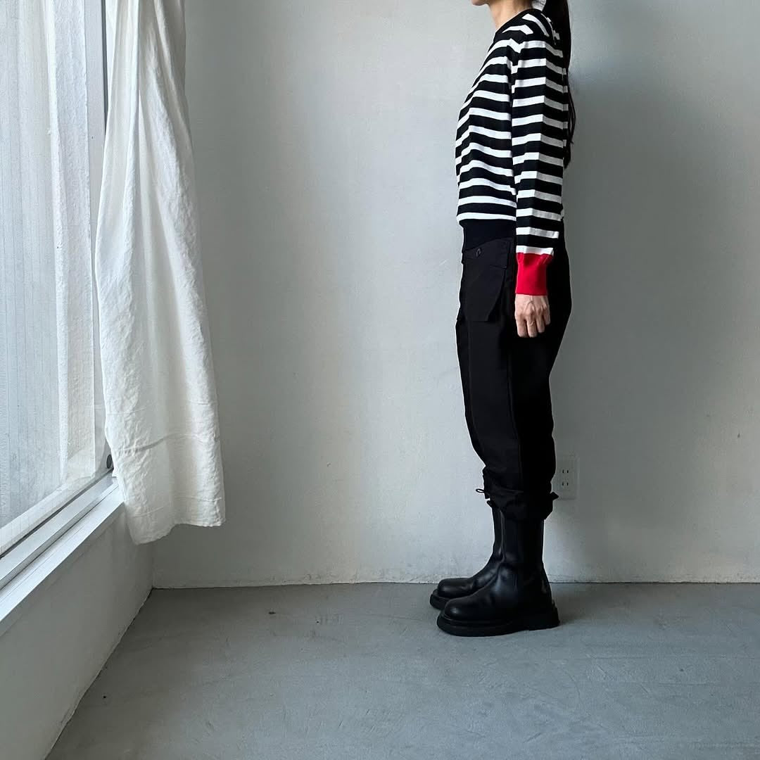 atelier naruse ウールコットンボーダーニット ブラック×レッド