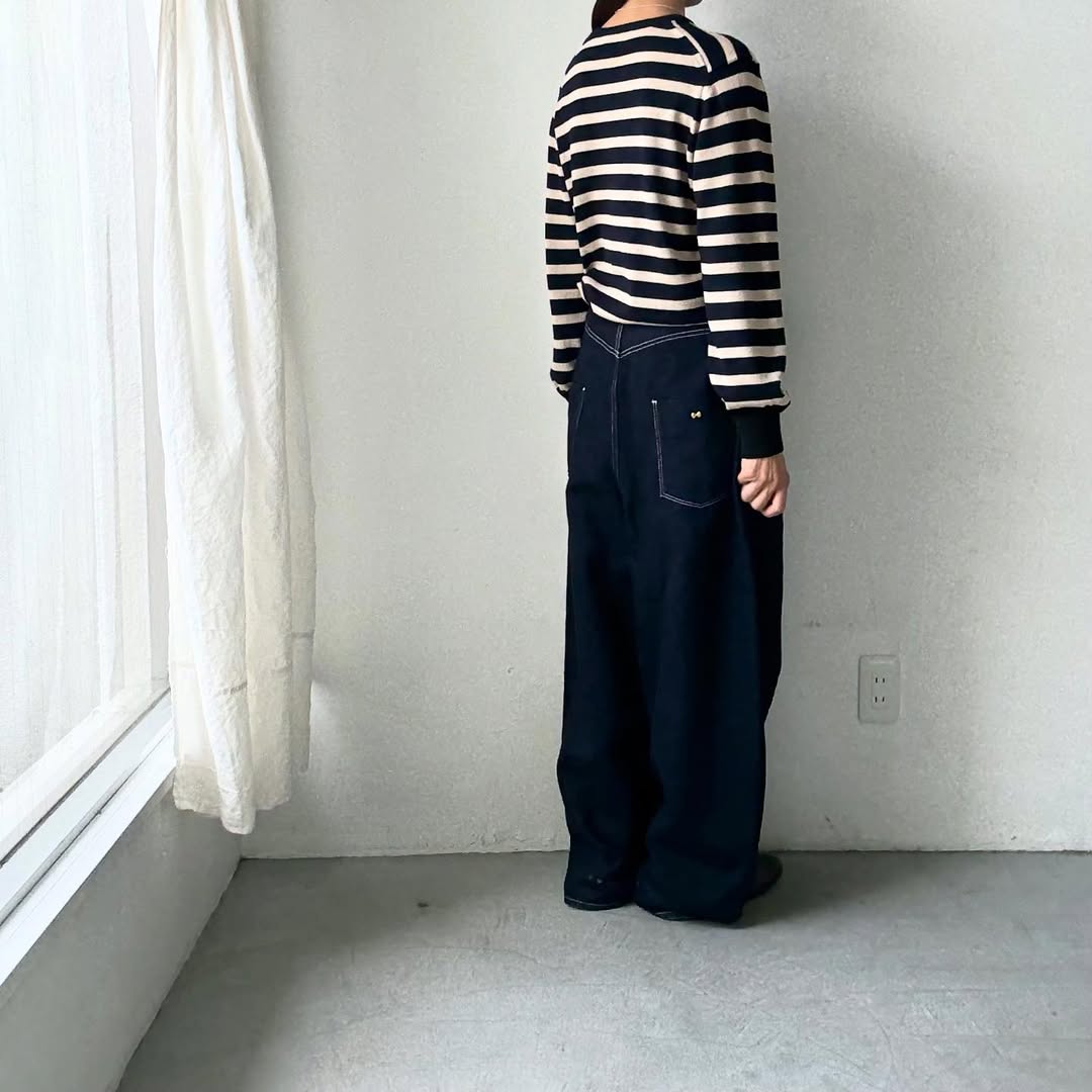 atelier naruse ウールコットンボーダーニット ネイビー×ブラック