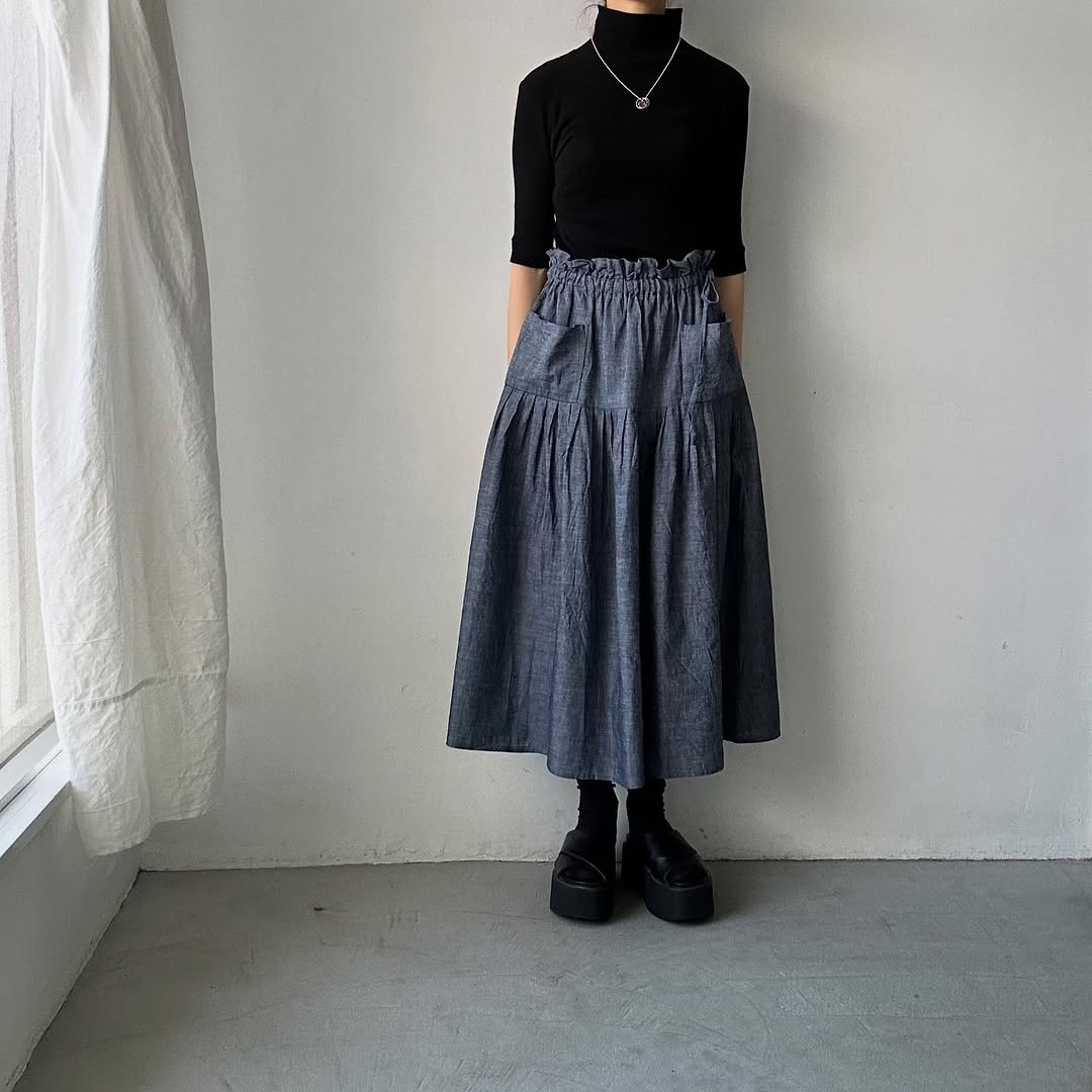 MAGALI インディゴコットンティアードスカート