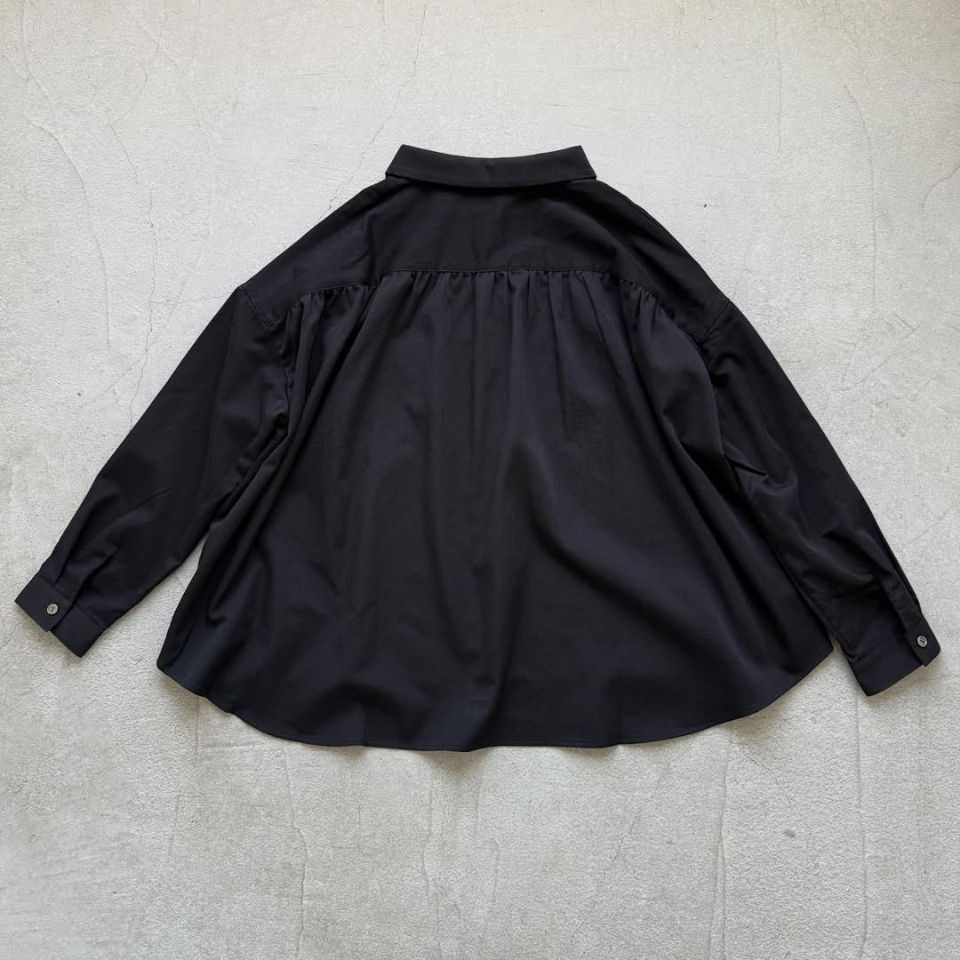 Linenya コットン丸襟長袖ブラウス ブラック