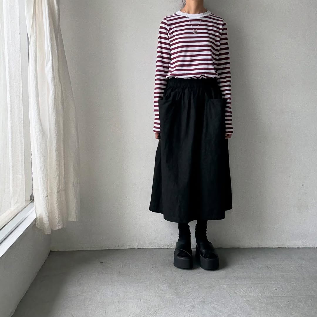 R&D.M.Co ガーゼボーダー長袖Tシャツ プラム Mサイズ