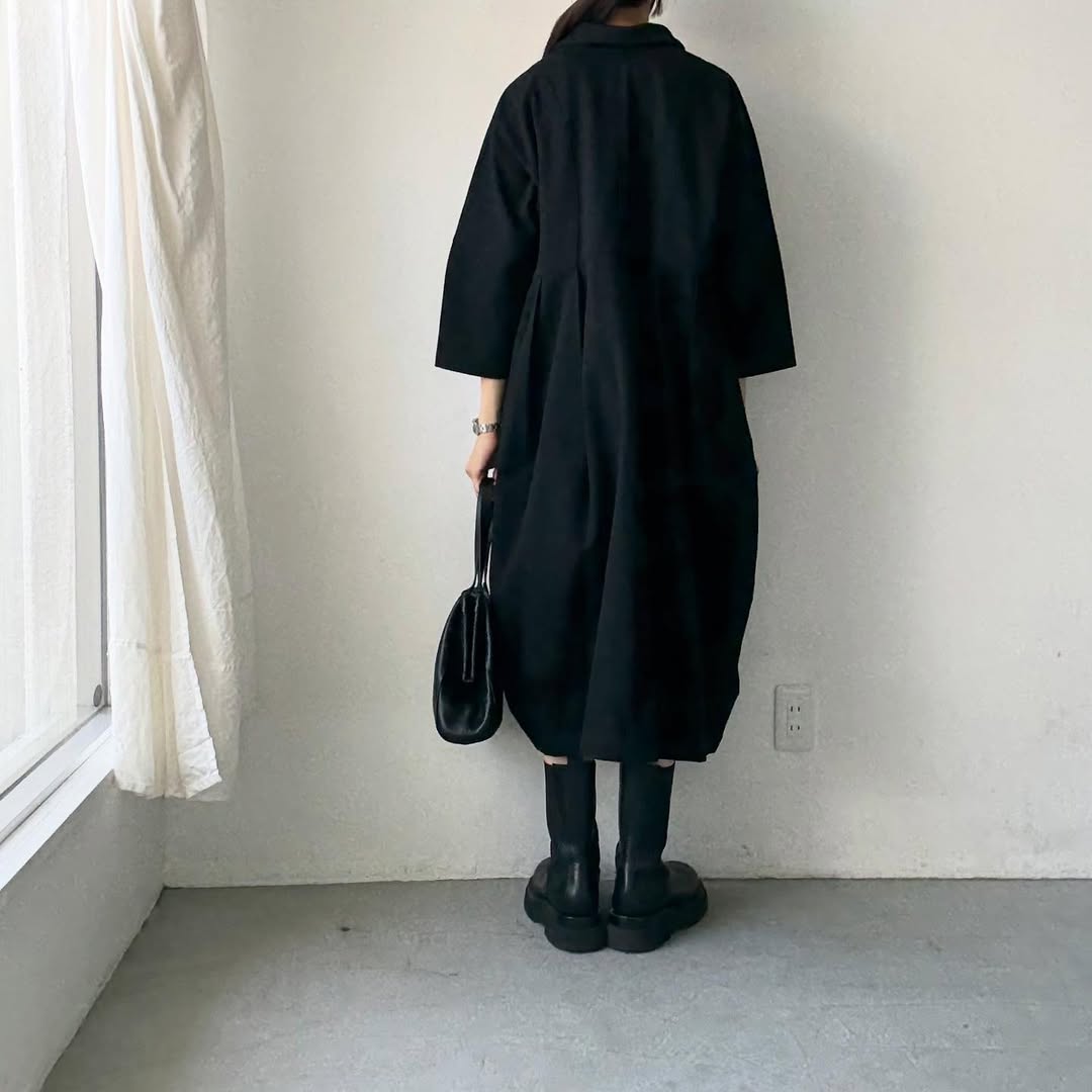 ayanoguchiaya ダブルフロントコートワンピース ブラック
