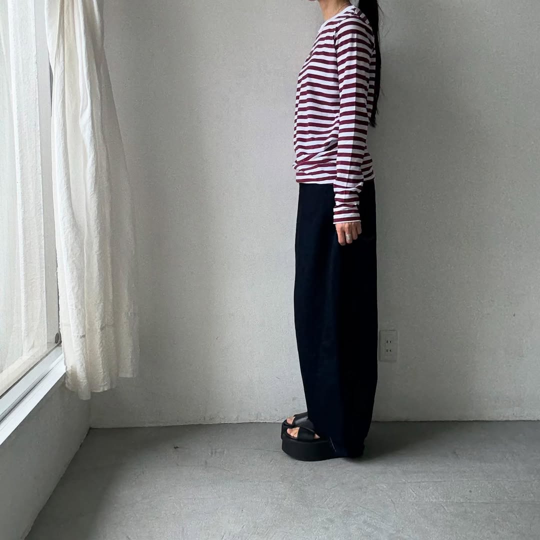 R&D.M.Co ガーゼボーダー長袖Tシャツ プラム Mサイズ