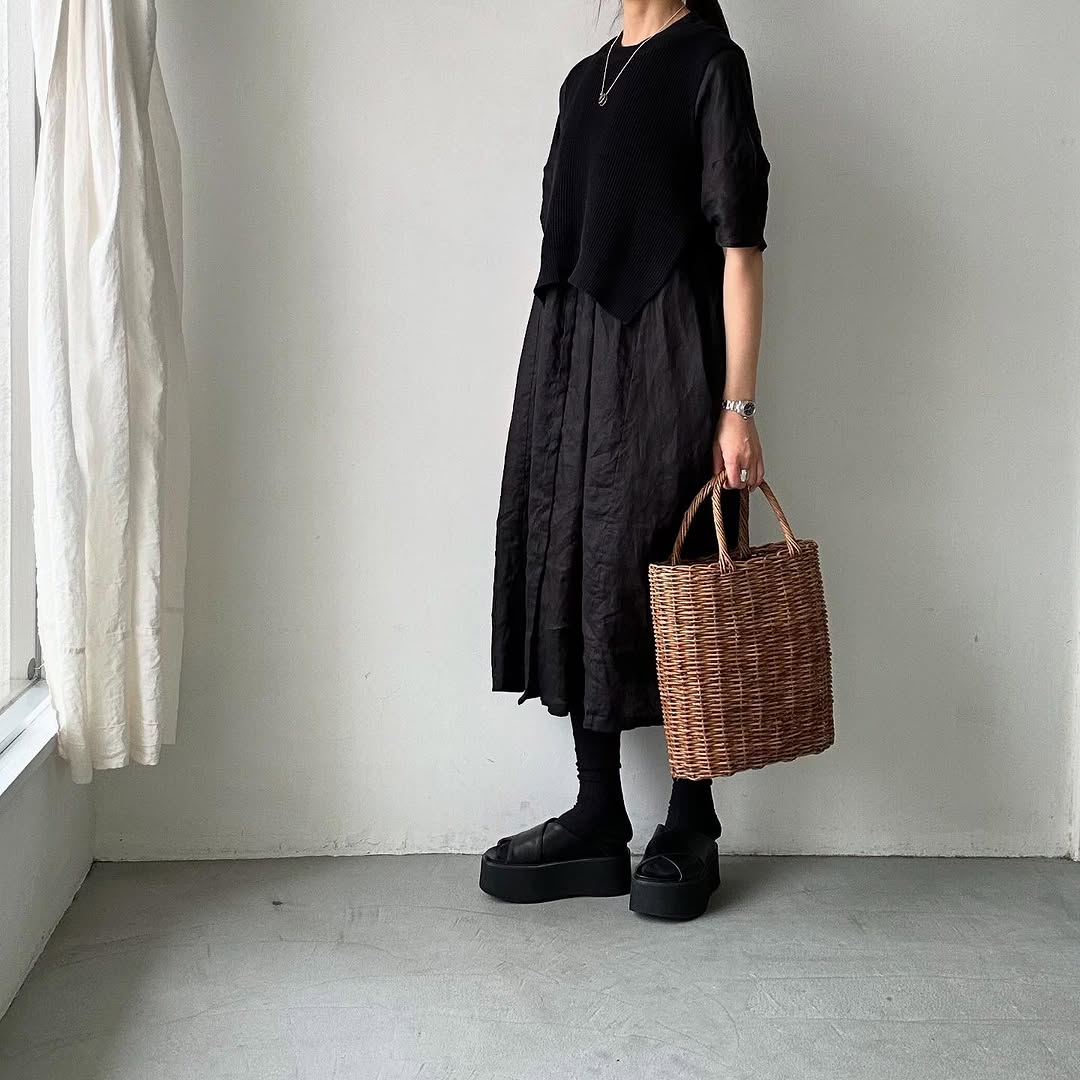 atelier naruse リネンワイドギャザーワンピース