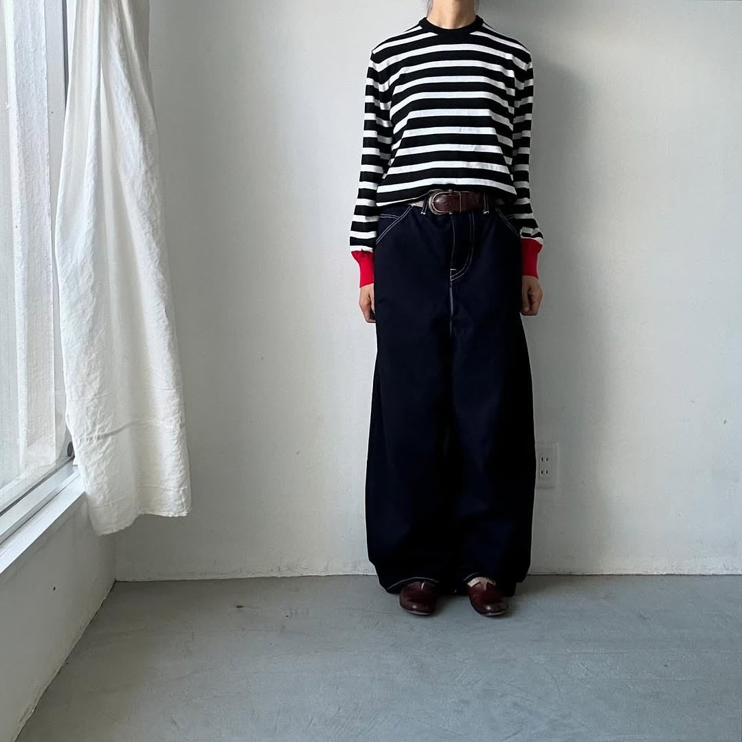 atelier naruse ウールコットンボーダーニット ブラック×レッド
