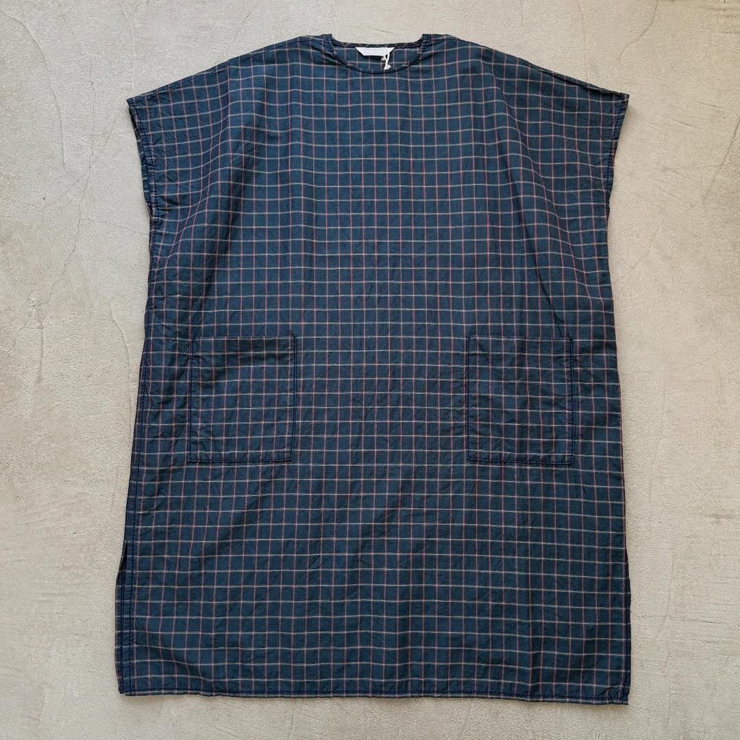 homspun コットンリネンチェックワンピース ネイビーチェック