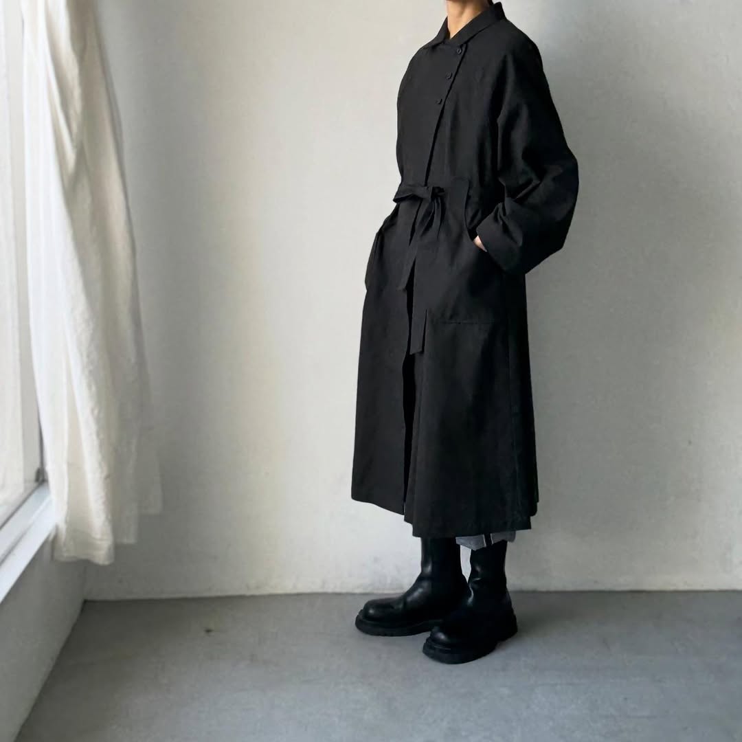 MAGALI コットンリネンアンティークキャンバストレンチコート ブラック