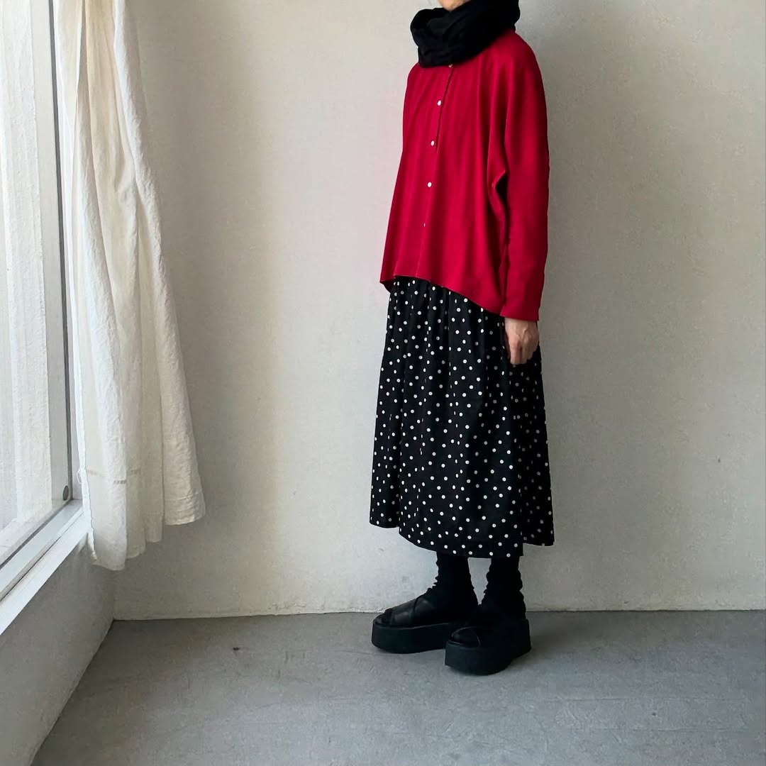 Linenya プライムクールコットン長袖カーディガン レッド