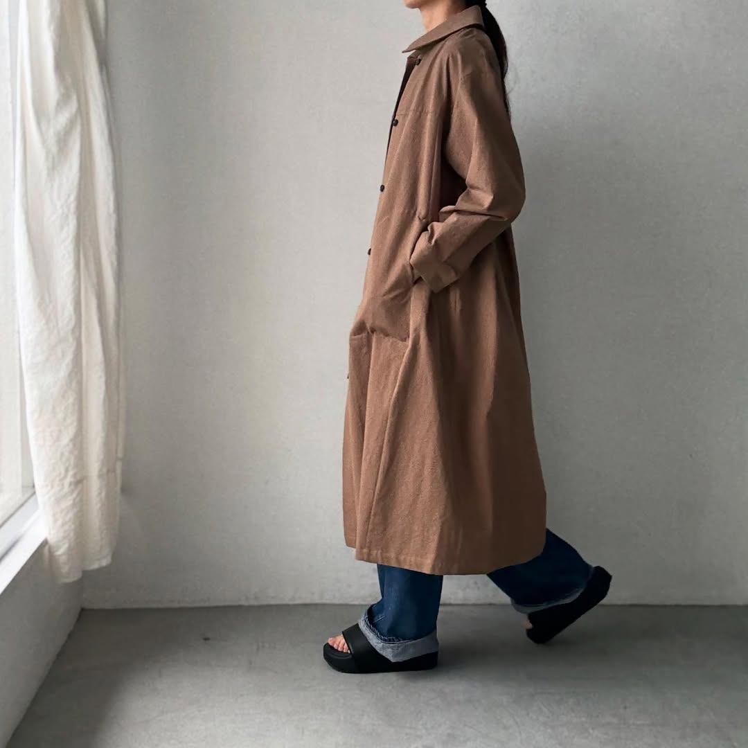 atelier d'antan Girardコットンコートワンピース カーキ