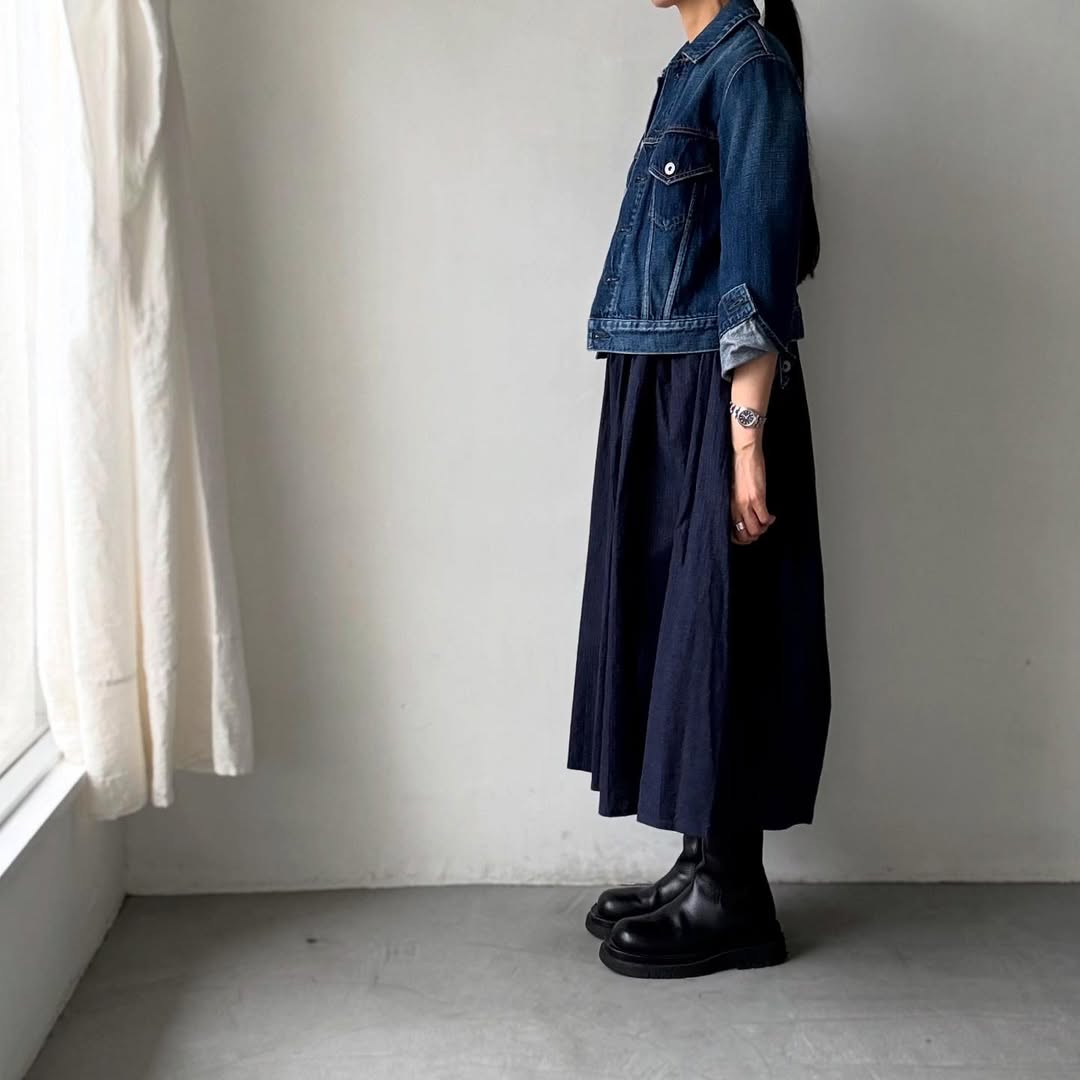 MAGALI インディゴコットンリネンフリルワンピース
