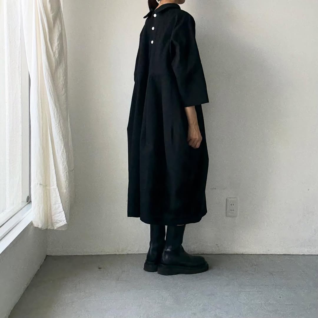 ayanoguchiaya ダブルフロントコートワンピース ブラック