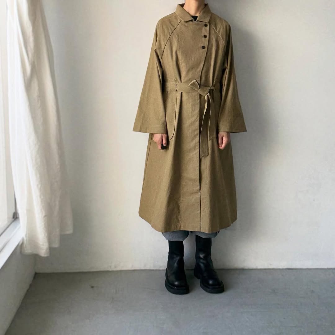 MAGALI コットンリネンアンティークキャンバストレンチコート カーキ