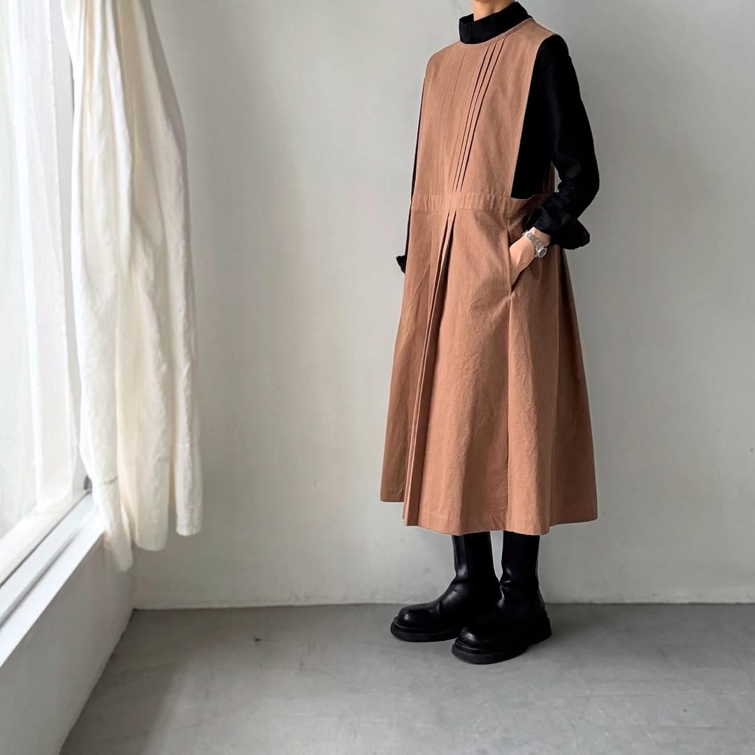 atelier d'antan kobell コットンエプロンドレス カーキ