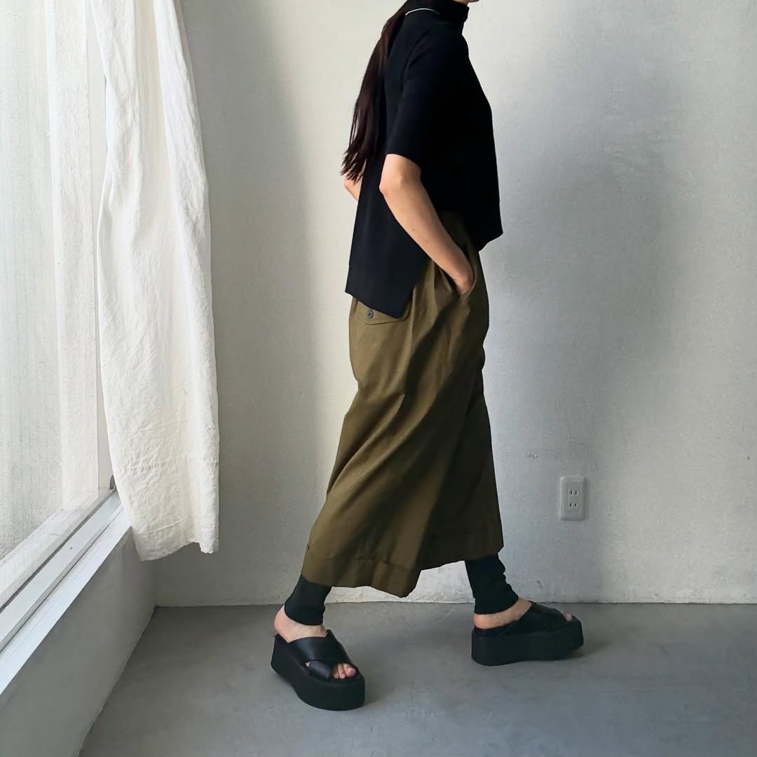 ゴーシュ コットンポプリンワイドパンツ カーキ