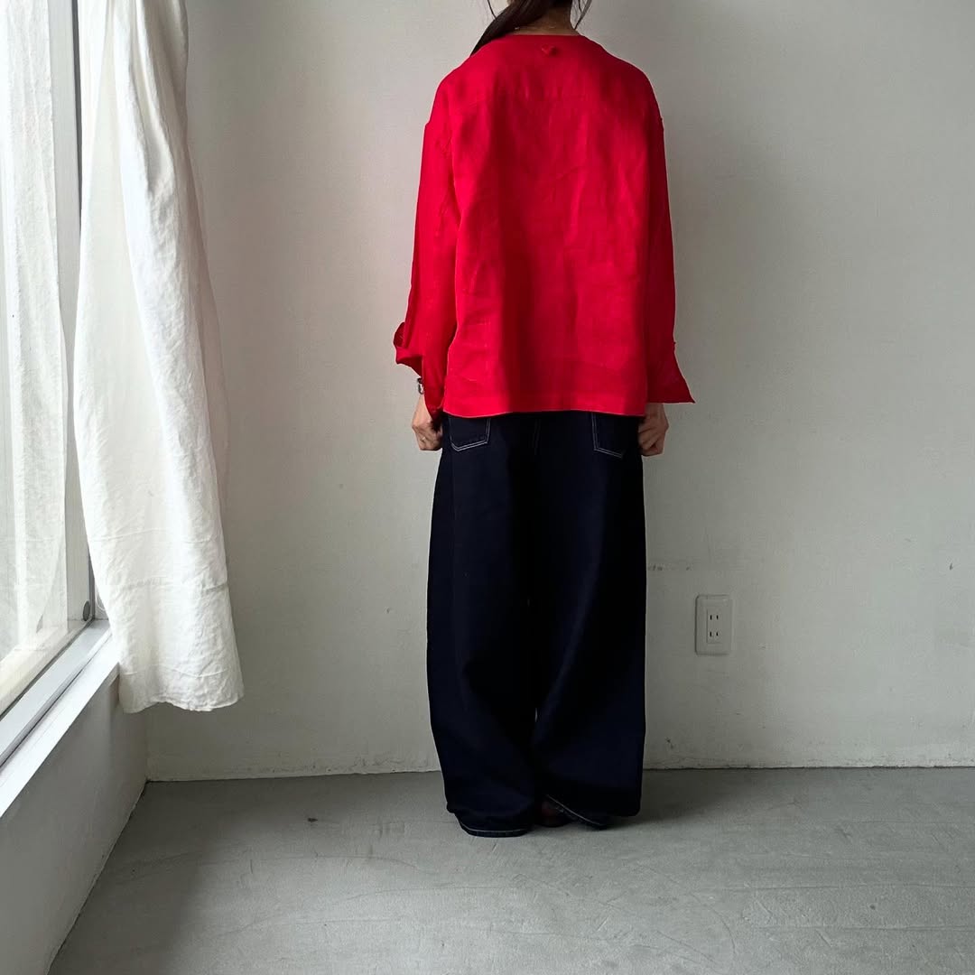 atelier naruse リネンスモックブラウス レッド