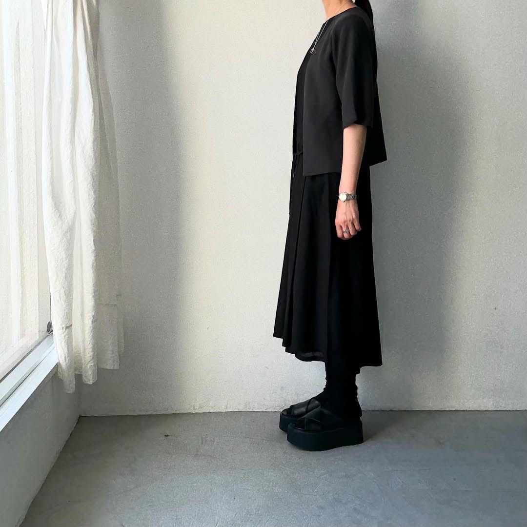 F/style 綿麻ニット5分袖カーディガン スミ