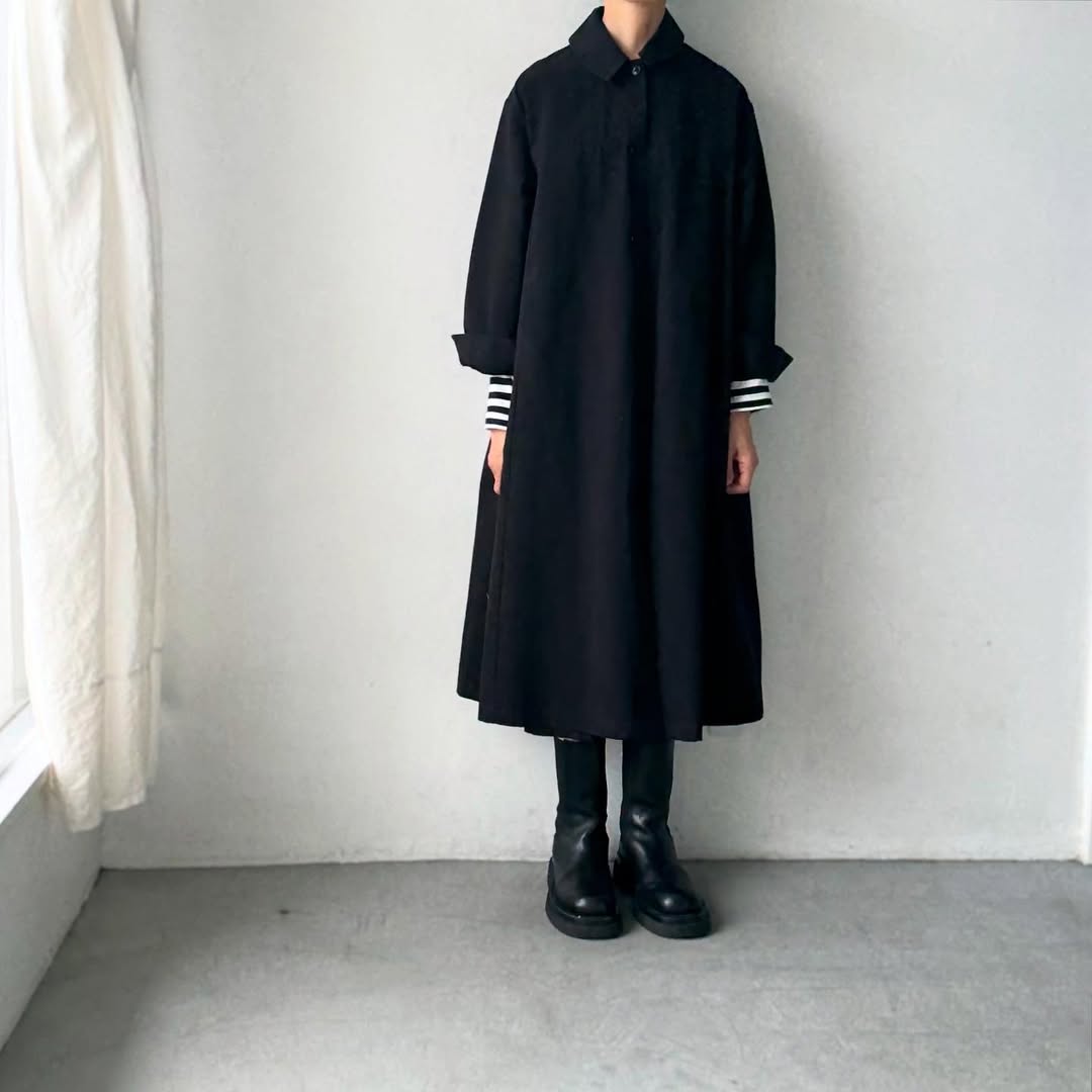 atelier d'antan Girardコットンコートワンピース ブラック