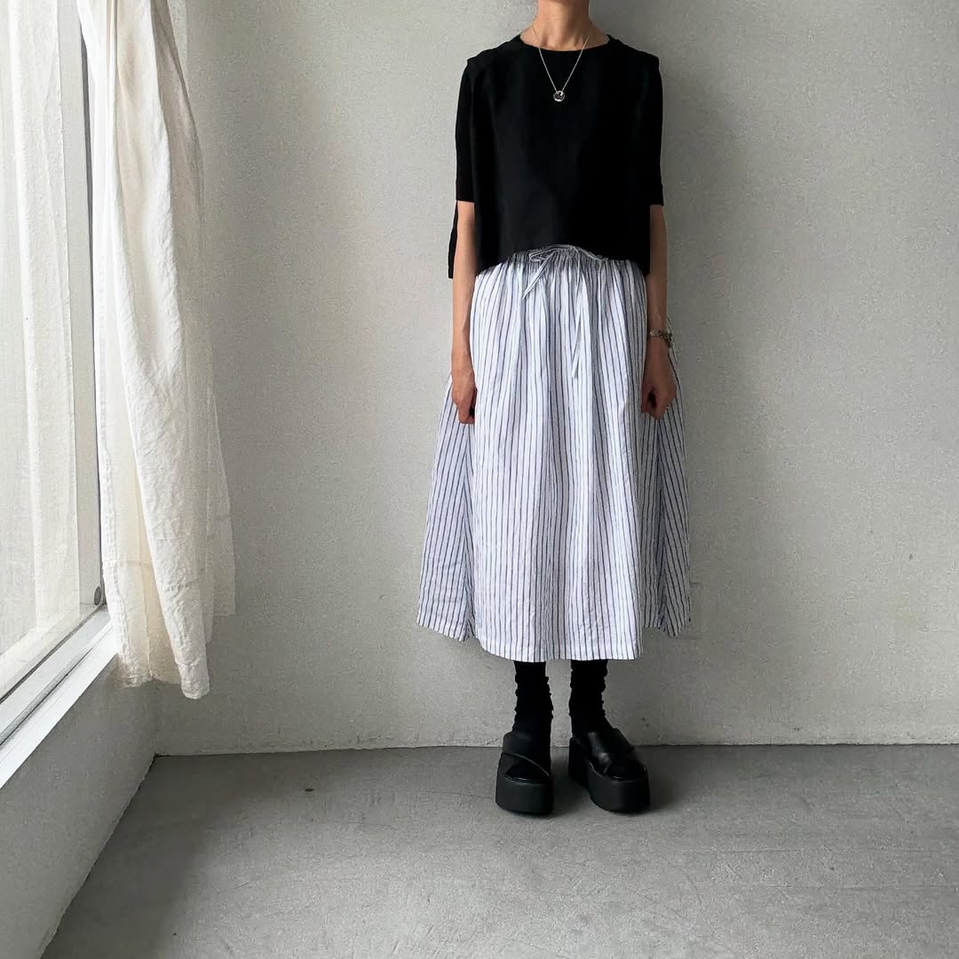 atelier naruse ストライプリネンギャザースカート