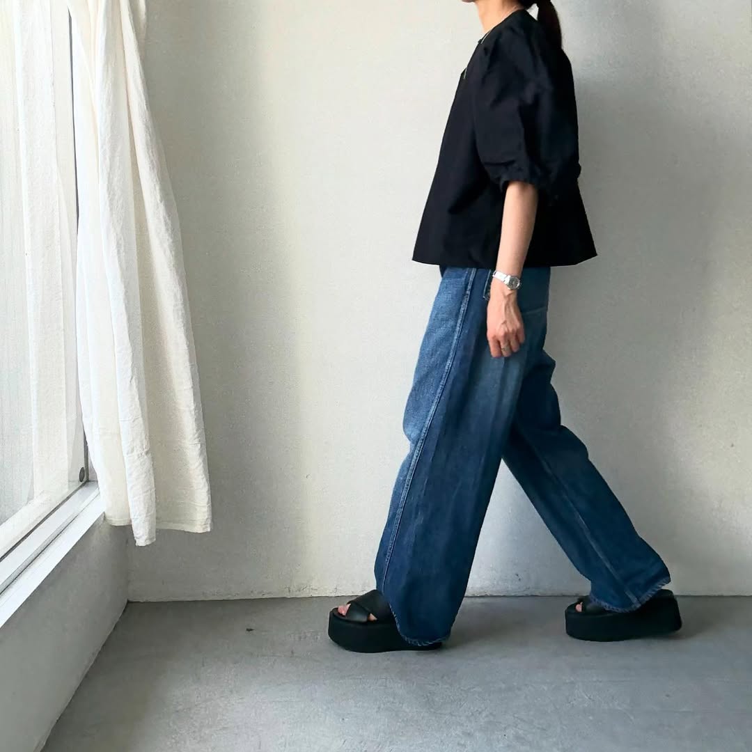 R&D.M.Co コットンポリエステルタフタビッグバルーンスリーブブラウス
