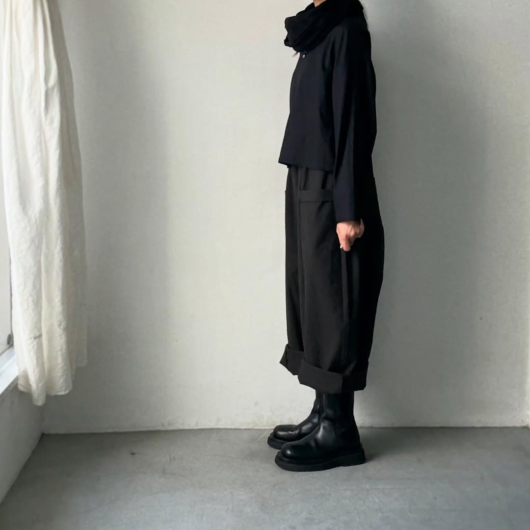 MAGALI コットンリネンアンティークキャンバスフラップパンツ ブラック