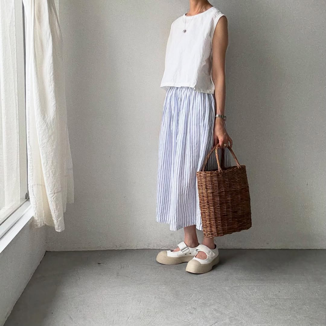 atelier naruse ストライプリネンギャザースカート