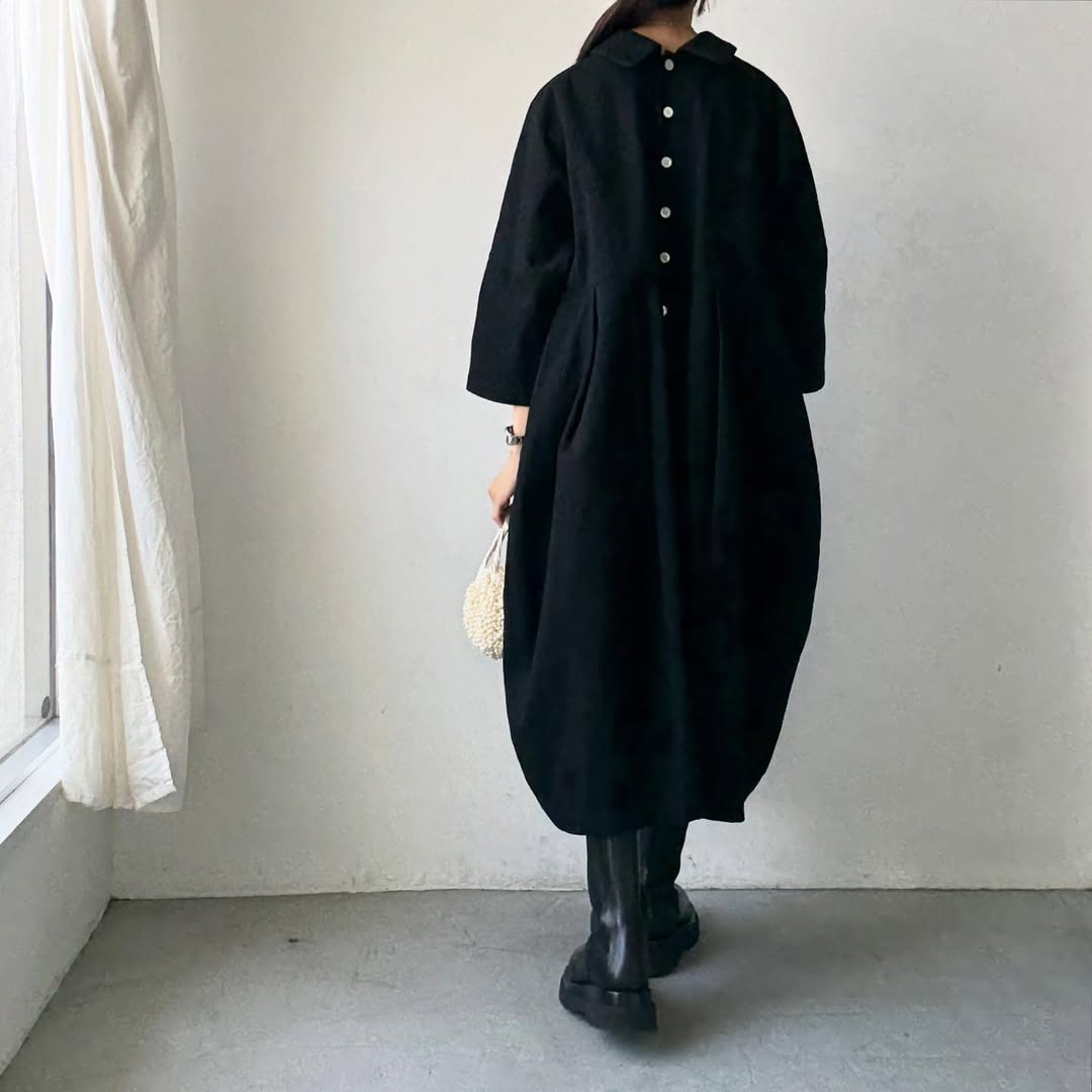 ayanoguchiaya ダブルフロントコートワンピース ブラック