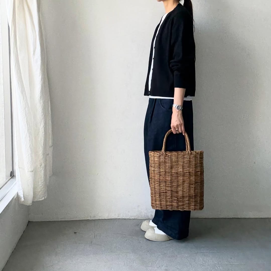 atelier naruse コットンウールニットカーディガン ブラック