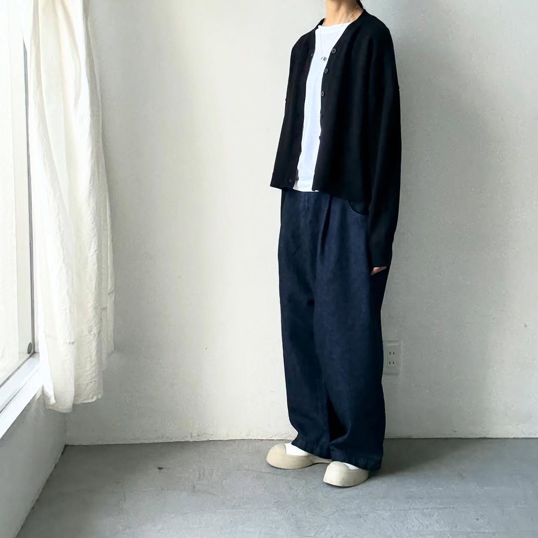 atelier naruse コットンウールニットカーディガン ブラック