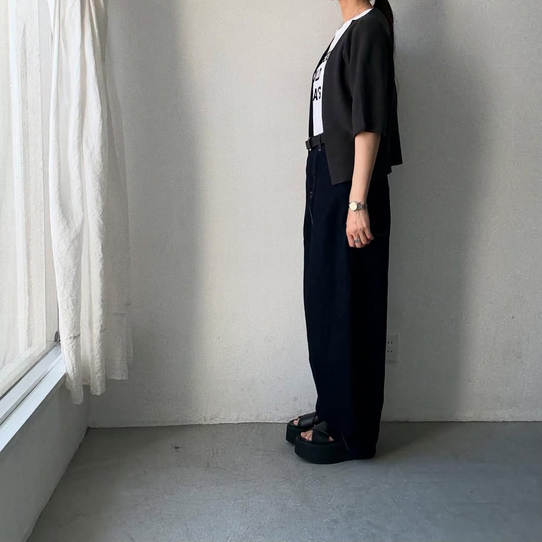 F/style 綿麻ニット5分袖カーディガン スミ