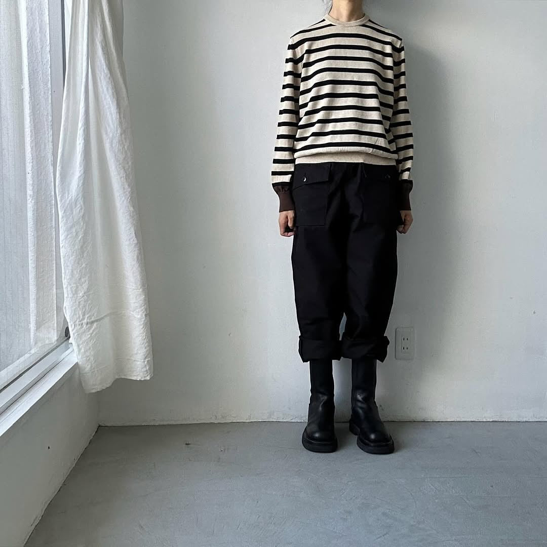 atelier naruse ウールコットンボーダーニット ベージュ×ブラウン