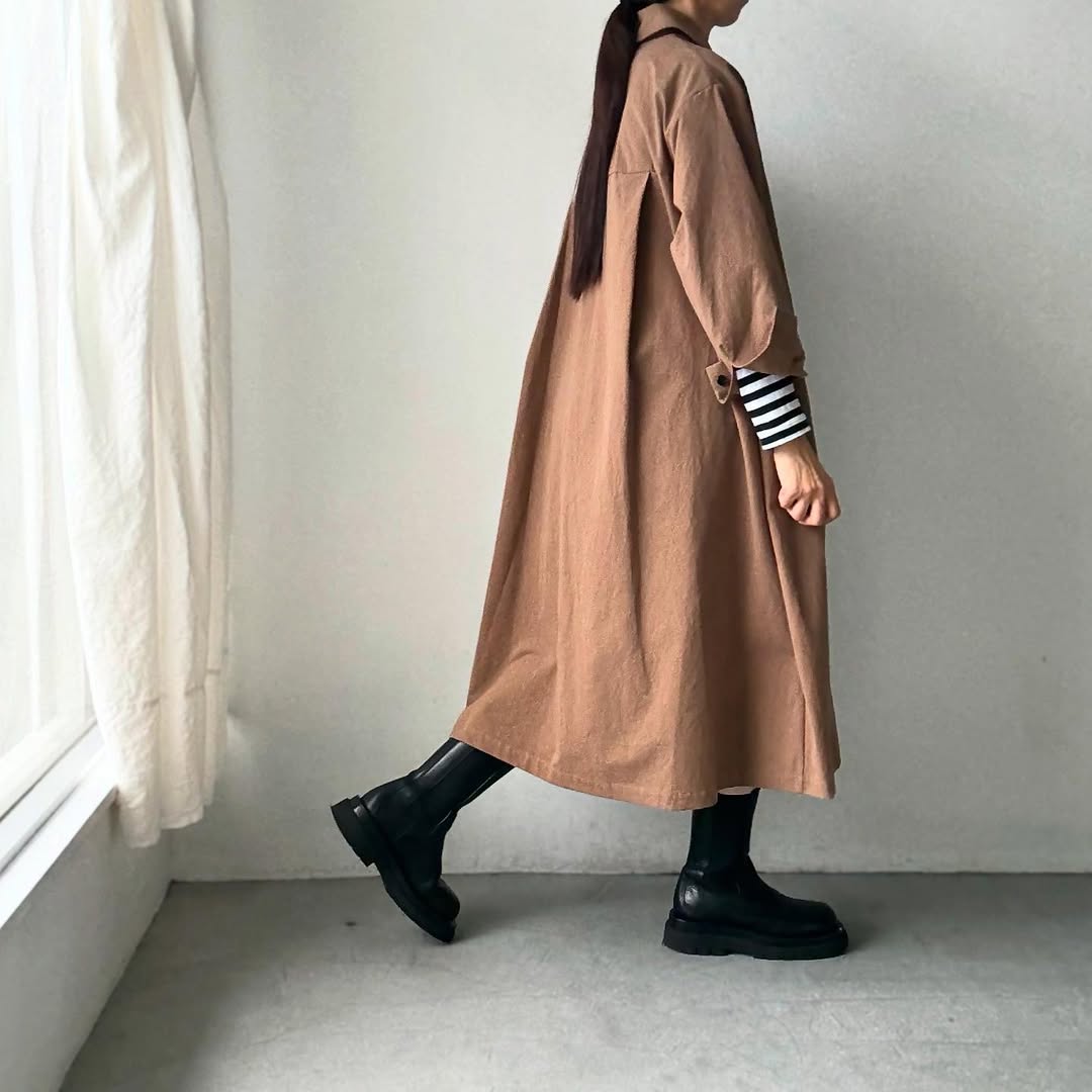 atelier d'antan Girardコットンコートワンピース カーキ