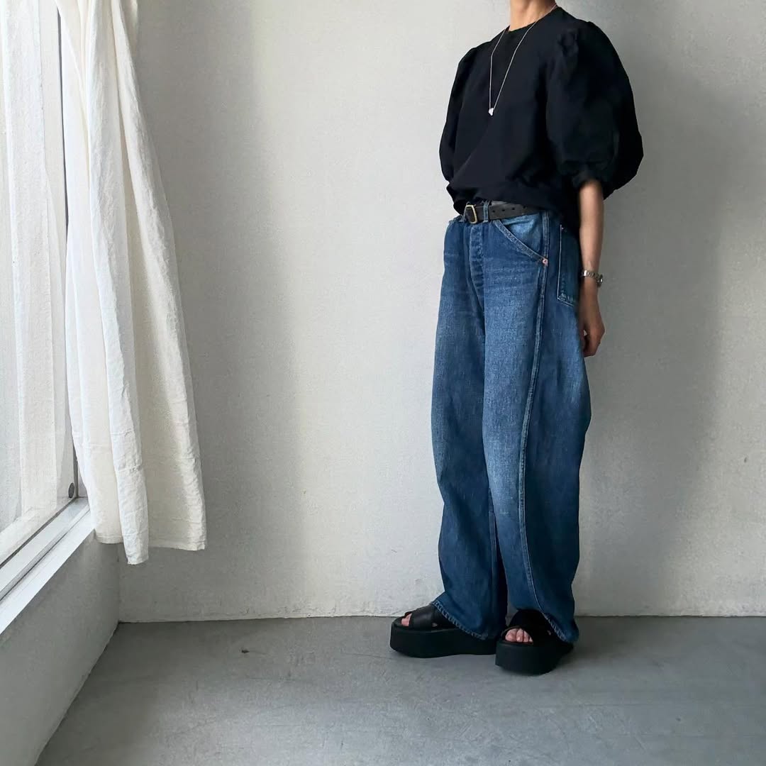 R&D.M.Co コットンポリエステルタフタビッグバルーンスリーブブラウス