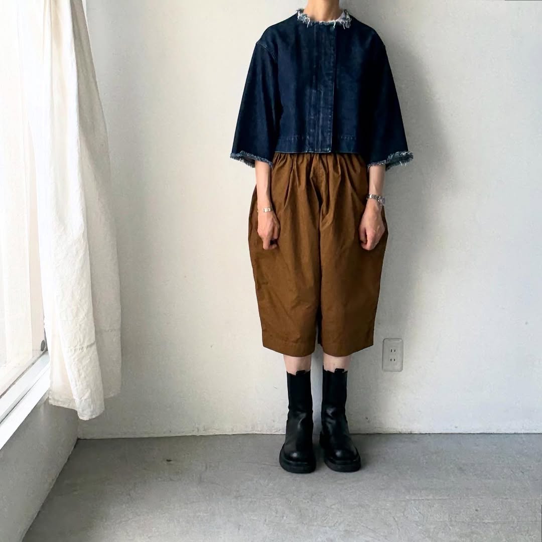 R&D.M.Co ガーメントダイタイプライターハーフゴムパンツ ブラウン