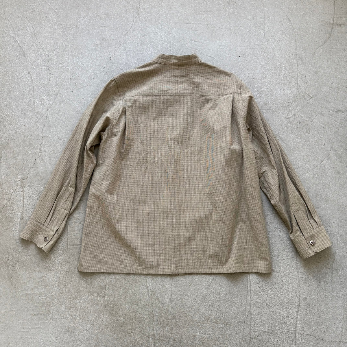 atelier naruse オーガニックコットングレンチェックバンドカラーシャツ