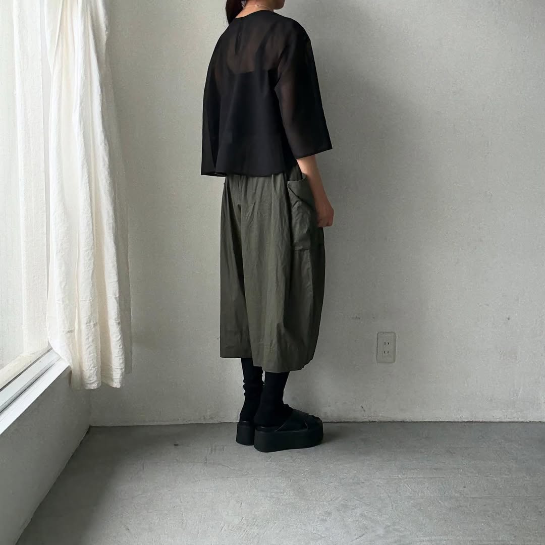 TENNE HANDCRAFTED MODERN 7分袖クルーネックオーガンジープルオーバー