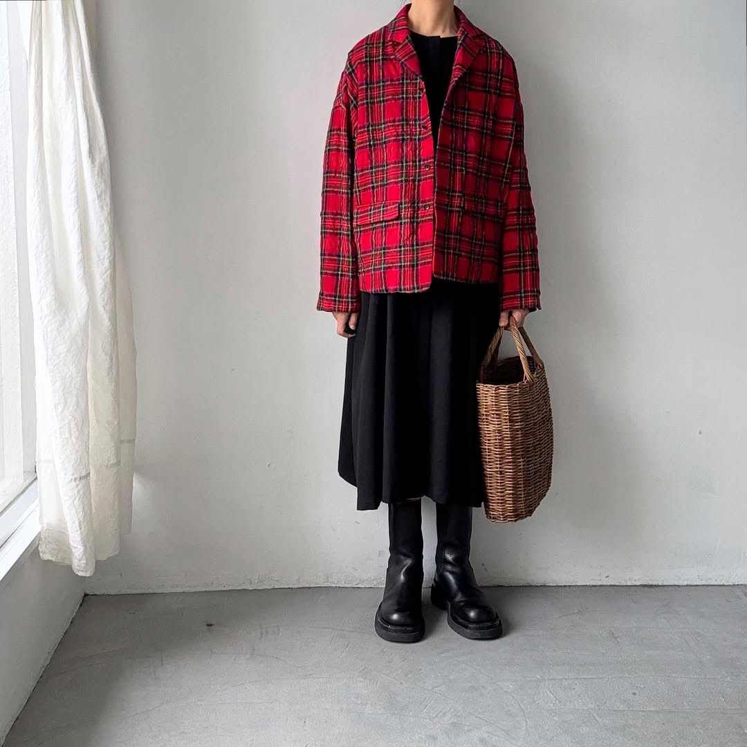 atelier naruse ウールコットンタータンチェックテーラードジャケット
