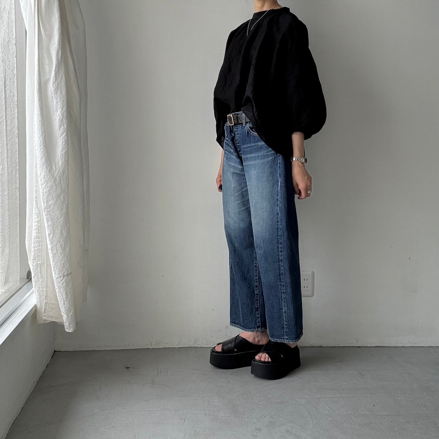 R&D.M.Co シェーディングチェックスモックブラウス